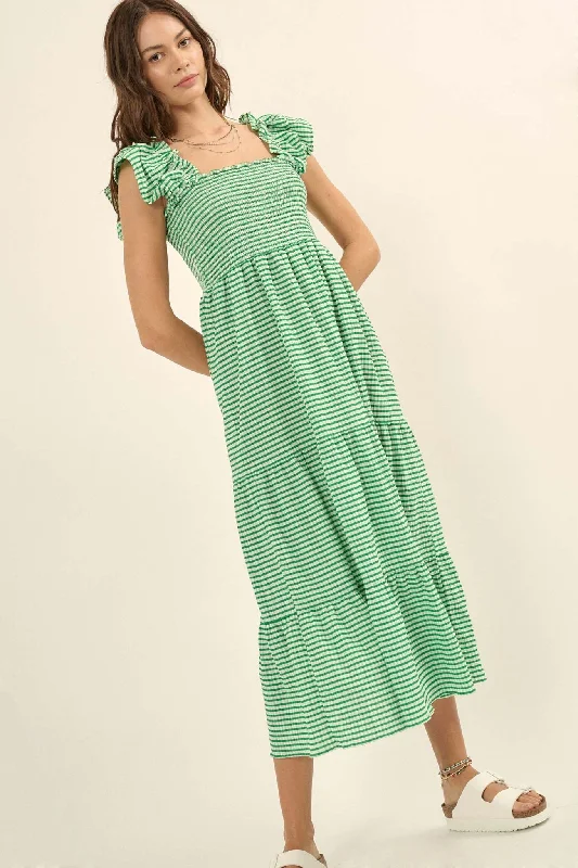 Lollipop Lane Smocked Gingham Tiered Midi Dress Comfortable Draped Midi Dress