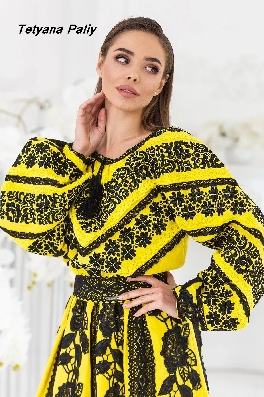 Lyubava midi dress (yellow) Trendy Floral Wrap Midi Dress