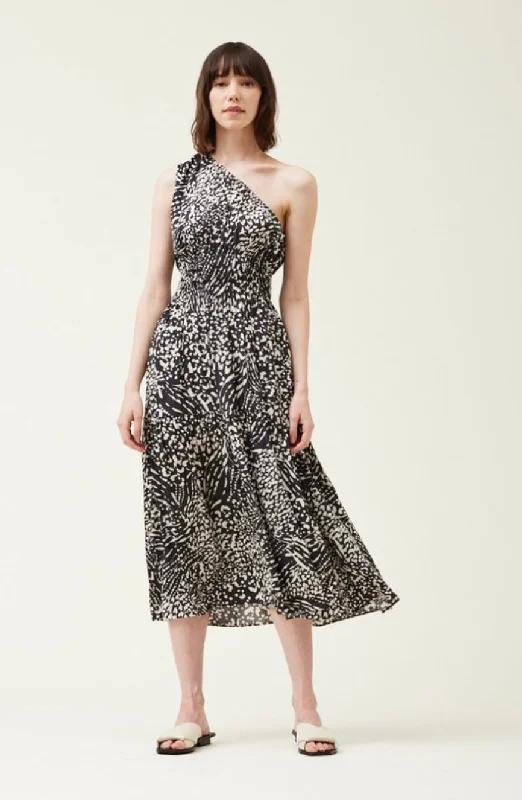 Printed One Shoulder Midi Dress Comfortable Empire Waist Midi Dress