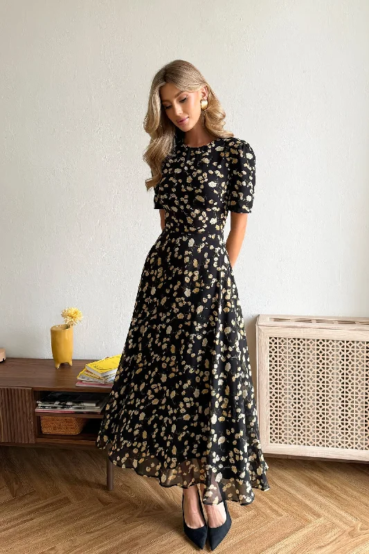 Short Sleeve Floral Midi Dress Fashionable Off-Shoulder Dress Midi