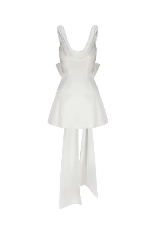 SILVIA WHITE SILK BOW MINI DRESS Chic Halter Mini Dress