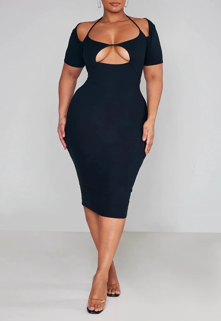 Sydney CUT OUT MIDI DRESS CURVE Stylish Cold Shoulder Midi Dress