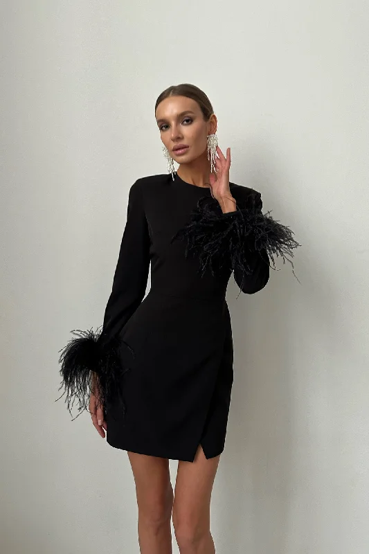 Wrap Feather Sleeve Mini Dress Fashionable Polka Dot Mini Dress