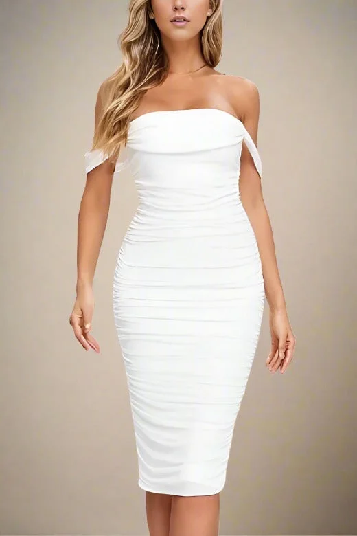 Zia Bodycon Wrap Midi Dress - Pearl White Elegant Velvet Midi Dress