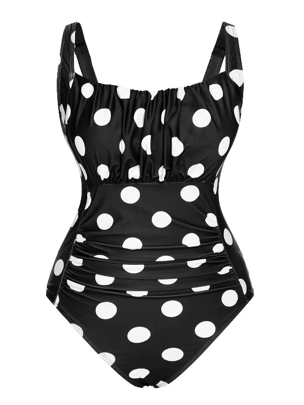 1940s Polka Dots Wrinkle Strap Swimsuit Plus-Size Bikini Set