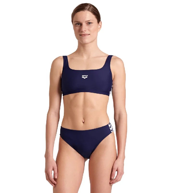 Arena Women's Icons Solid Bralette Two Piece Swimsuit Set Navy /White Fun Pattern Swimsuit