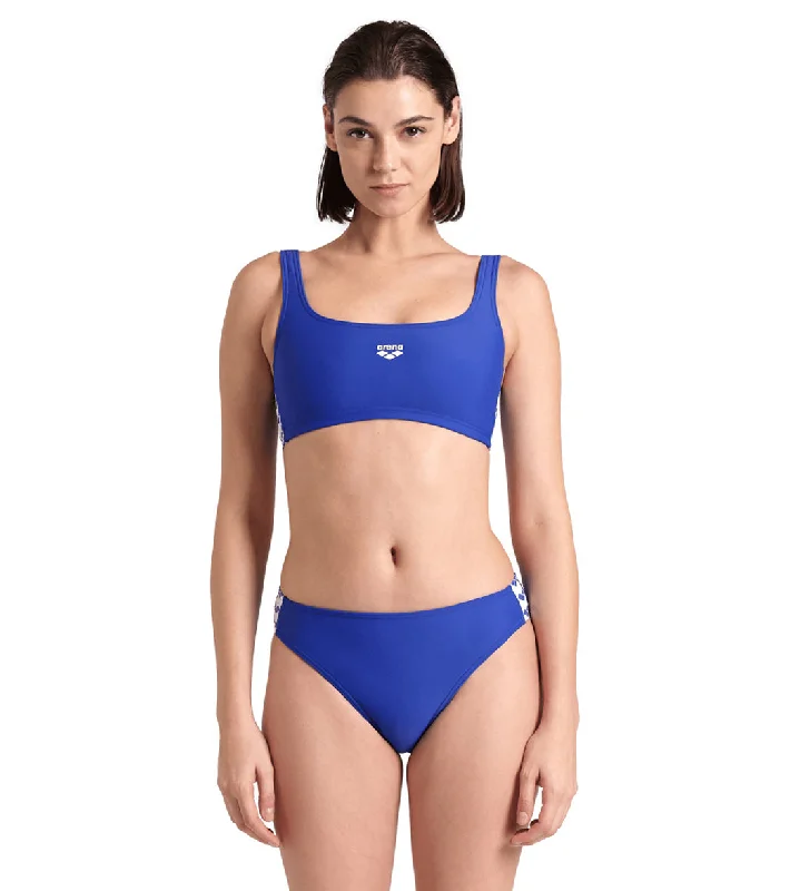 Arena Women's Icons Solid Bralette Two Piece Swimsuit Set Royal/White Swimsuit with Skirt