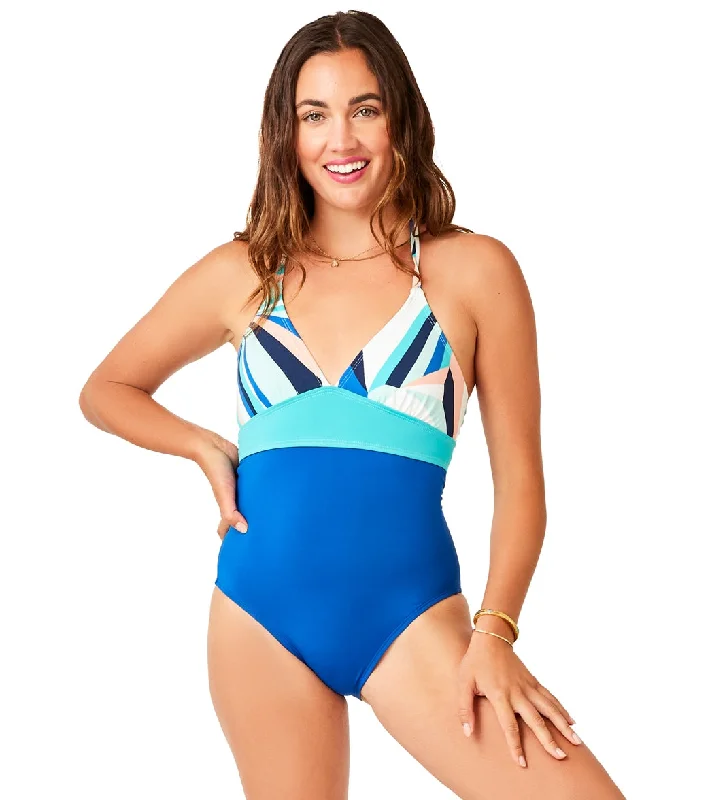 Carve Designs Dahlia One Piece Swimsuit Kaleidoscope w. Royal Blue Mesh Swimsuit Top