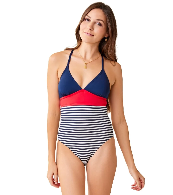 Carve Designs Dahlia One Piece Swimsuit Navy w/ Navy stripe High-Waisted Swimwear