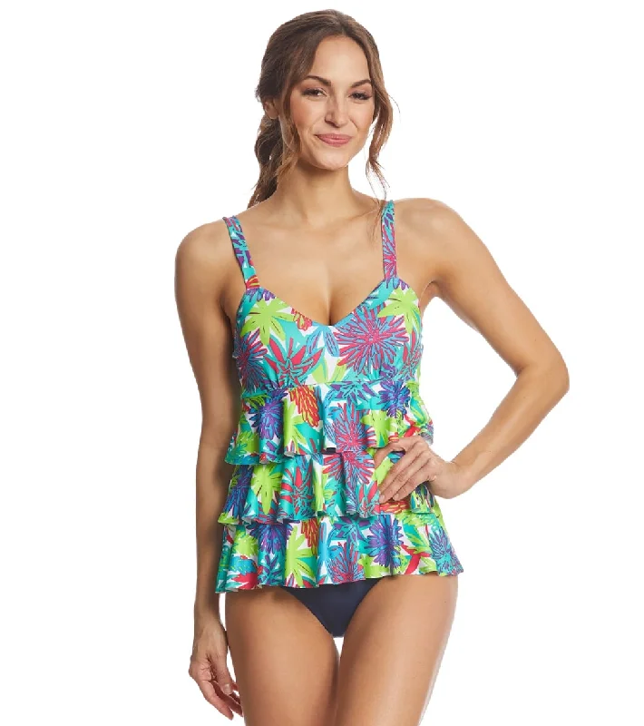 Dolfin Aquashape Women's Botanica Ruffle Tier One Piece Swimsuit Botanica Floral Print Swimsuit