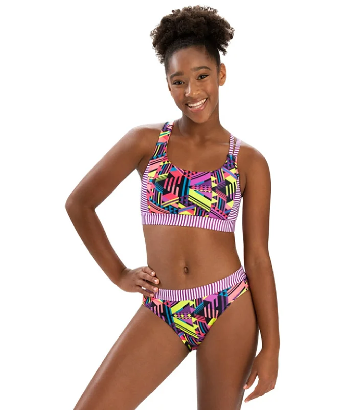 Dolfin Uglies Women's Asymmetrical Two Piece Work Out Swimsuit Intergalactic Mesh Panel Swimwear