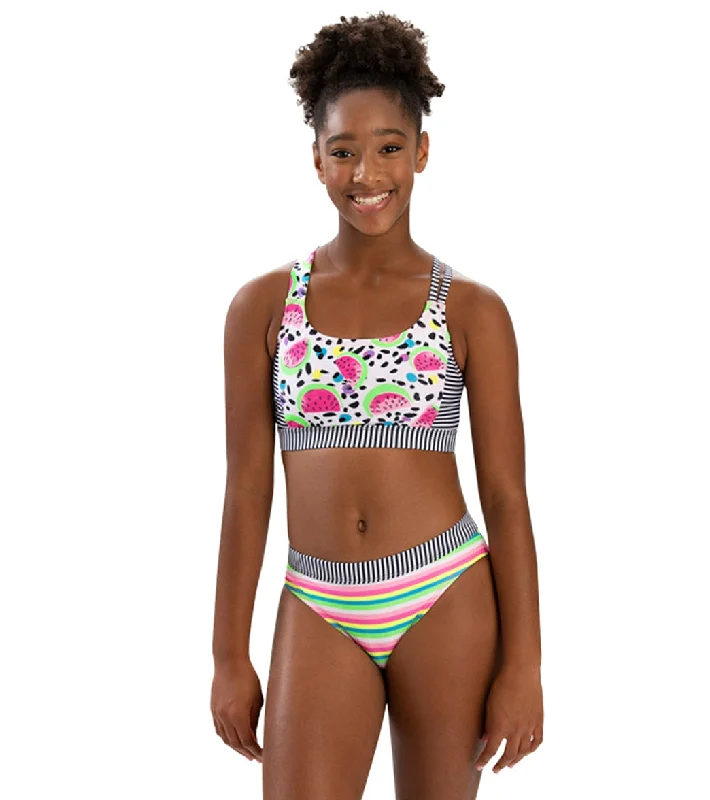 Dolfin Uglies Women's Asymmetrical Two Piece Work Out Swimsuit Tutti-Frutti Color-Block Bikini