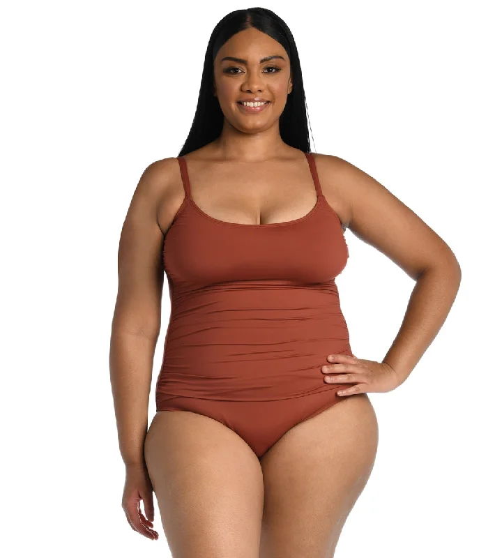 La Blanca Plus Size Island Goddess Lingerie One Piece Swimsuit Cinnamon Floral Bikini Top