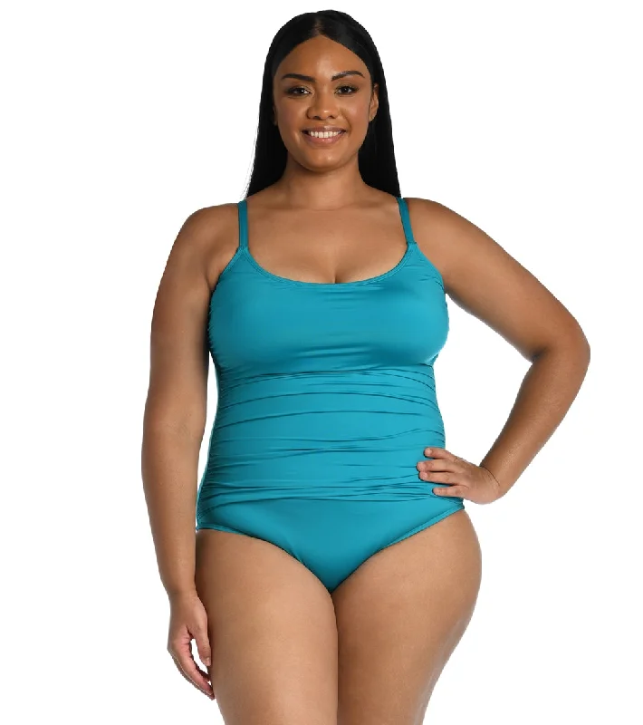 La Blanca Plus Size Island Goddess Lingerie One Piece Swimsuit Turquoise Strappy Back Bikini