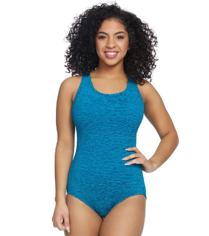 Penbrooke Krinkle Chlorine Resistant Cross Back One Piece Swimsuit (D-Cup) Cosmo Halter Neck Swimsuit