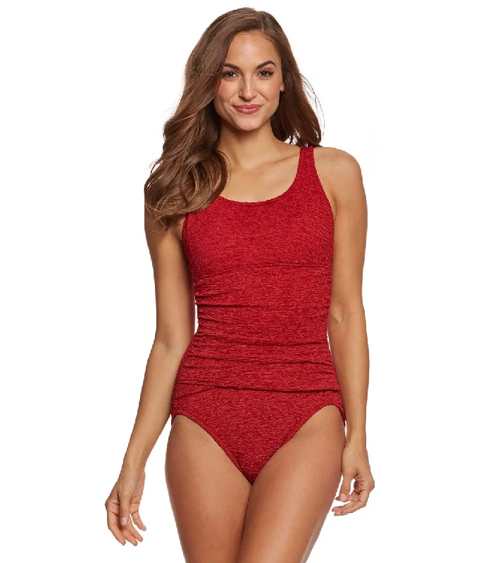 Penbrooke Krinkle Mastectomy Chlorine Resistant Empire One Piece Swimsuit Brick Strapless Swimsuit Top