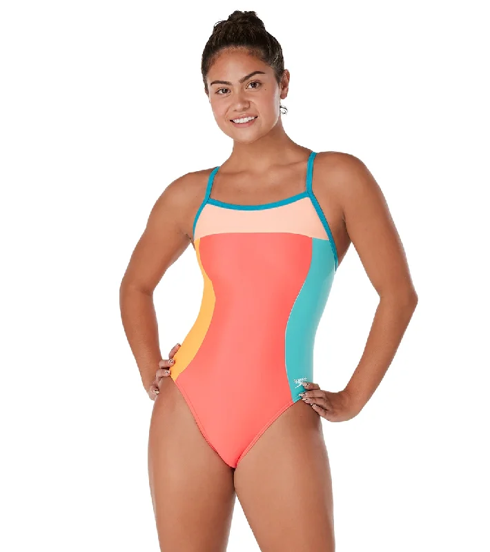 Speedo Vibe Women's Colorblock Propel Back One Piece Swimsuit Minimalist One-Piece