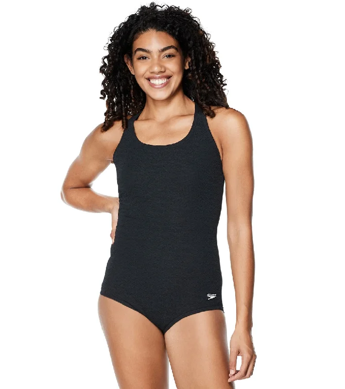 Speedo Women's Pebble Textured X-Back One Piece Swimsuit Speedo Black Playful Pattern Swimsuit