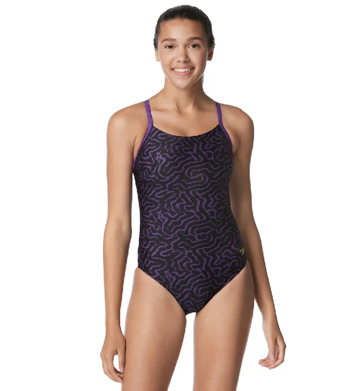 Speedo Women's Race Maze Flyback One Piece Swimsuit Speedo Purple Elegant Swimsuit Bottoms