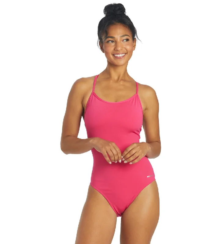 Sporti HydroLast Tie Back One Piece Swimsuit (24-40) Bright Pink Classic Swimsuit Design