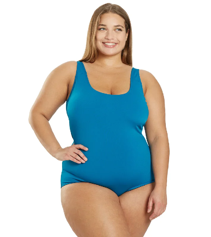 Sporti Plus Size HydroLast Chlorine Resistant Moderate Scoop Back One Piece Swimsuit Twilight Blue Retro-Inspired Bikini Set