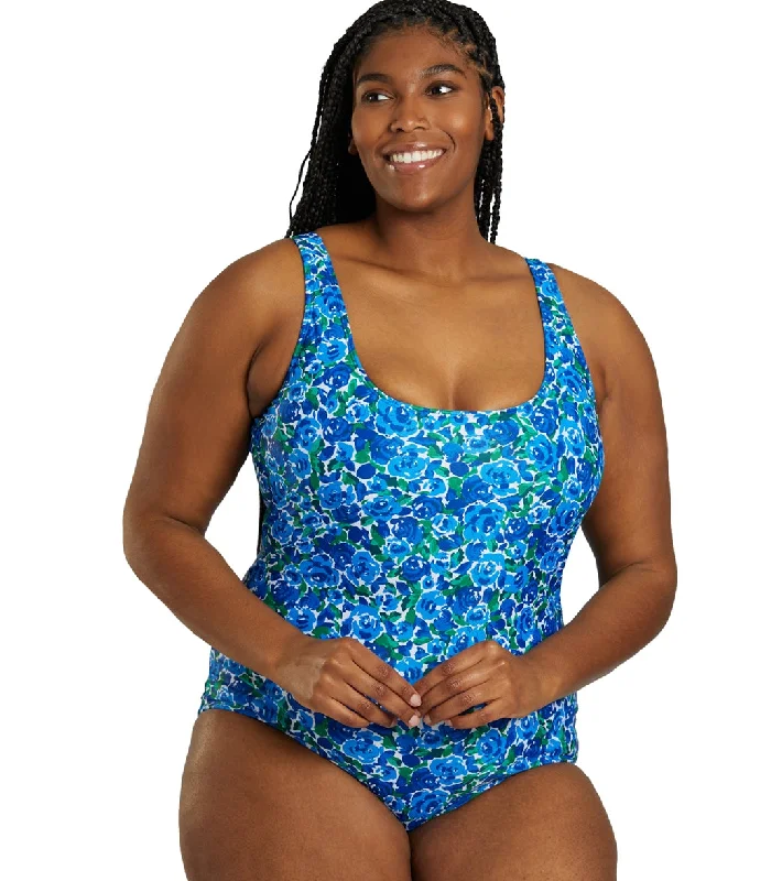 Sporti Plus Size HydroLast Spring Garden Chlorine Resistant Moderate Scoop Back One Piece Swimsuit Mesh Detail Bikini