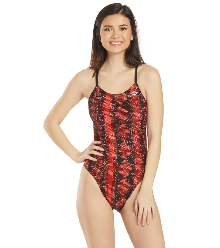 The Finals Women's Edge Swan Back One Piece Swimsuit Red Swim Skirt Set