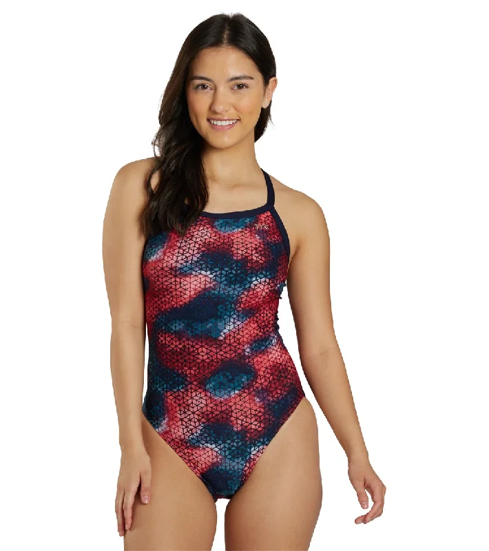 TYR Women's Starhex Diamondfit One Piece Swimsuit Red Multi Mesh Swimsuit Top