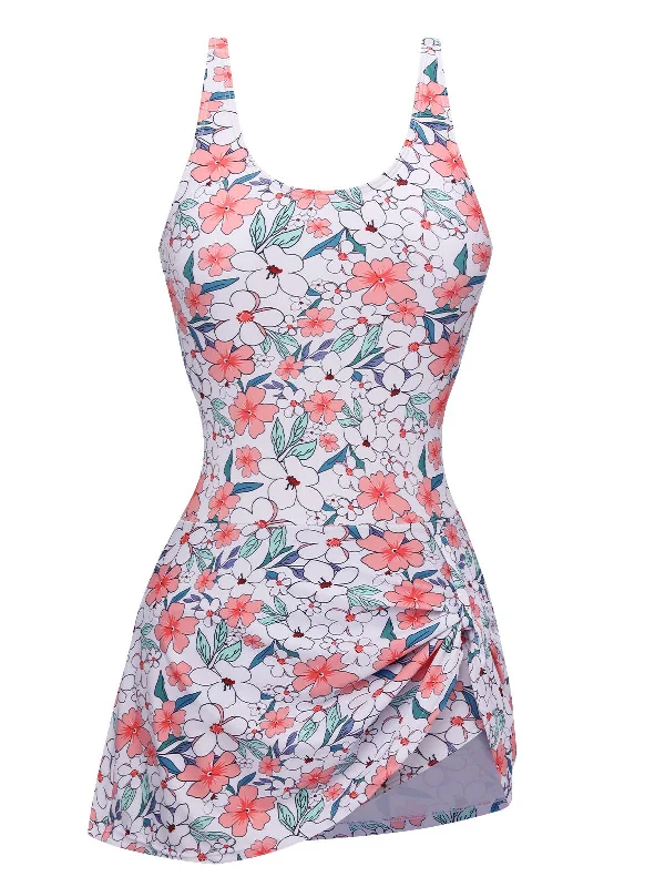 White 1930s Floral Wide Strap Swimsuit Plus-Size Bikini Set