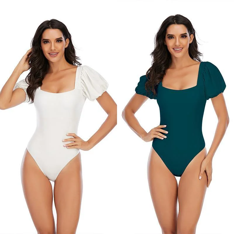 Square Neckline Short Sleeves Swimsuit Comfortable Tankini Set