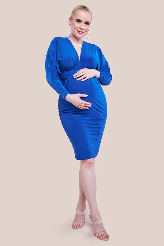 Goddiva Maternity Batwing Sleeve Midi Dress - Royal Blue Comfortable Knitwear Midi Dress