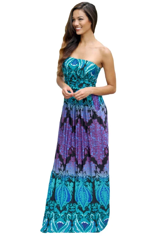 Aqua Purple Strapless Maxi Dress with Pockets Cozy Wrap Maxi Dress