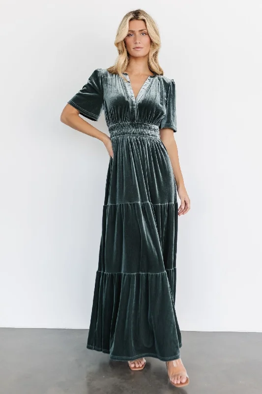 Artemis Velvet Maxi Dress | Eucalyptus Trendy Printed Maxi Dress