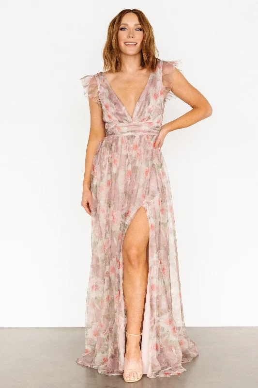 Carmine Maxi Dress | Mauve Floral Chic Sleeveless Maxi Dress