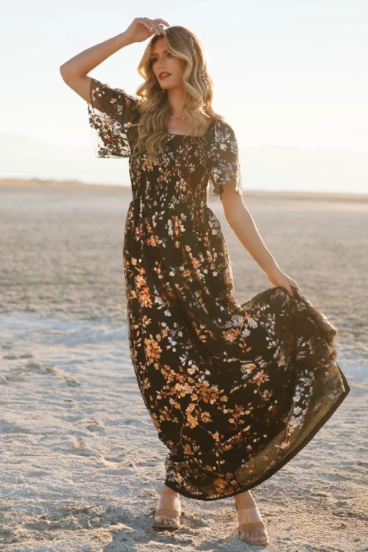 Cassandra Tulle Maxi Dress | Black Blossom Chic Summer Maxi Dress