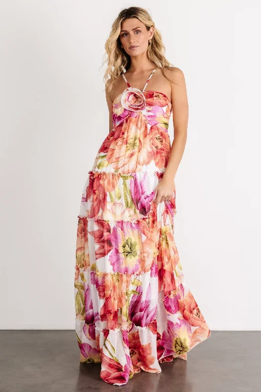 Charmaine Maxi Dress | Pink + Red Floral Trendy Floral Print Maxi Dress