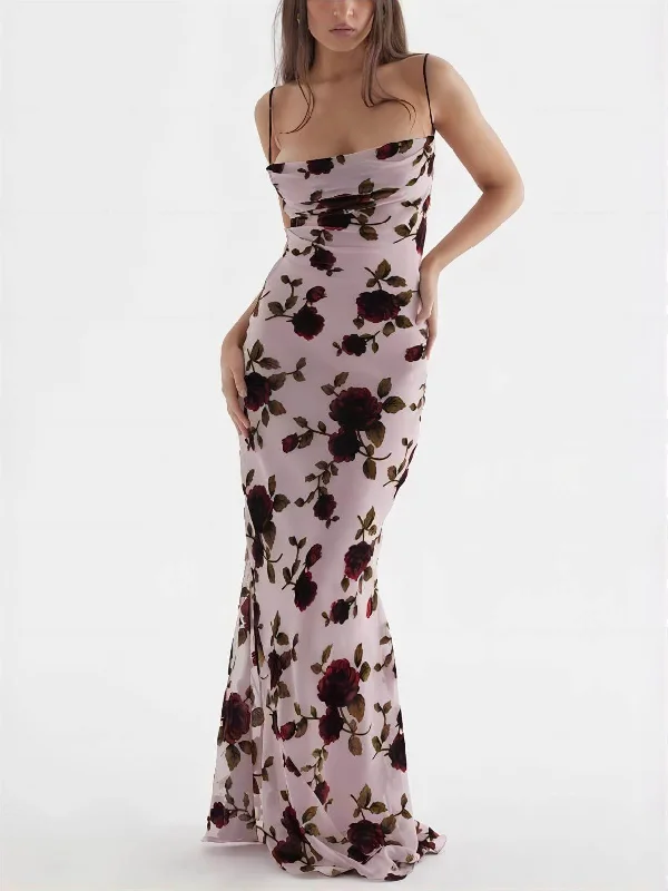 Rose Backless Stylish Maxi Dress Trendy Off-Shoulder Ruffle Maxi Dress