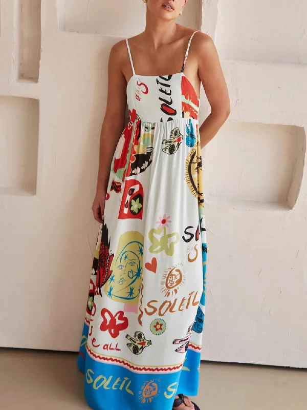 Refined Sensation Satin Charming Unique Print Maxi Dress Stylish Empire Waist Maxi Dress