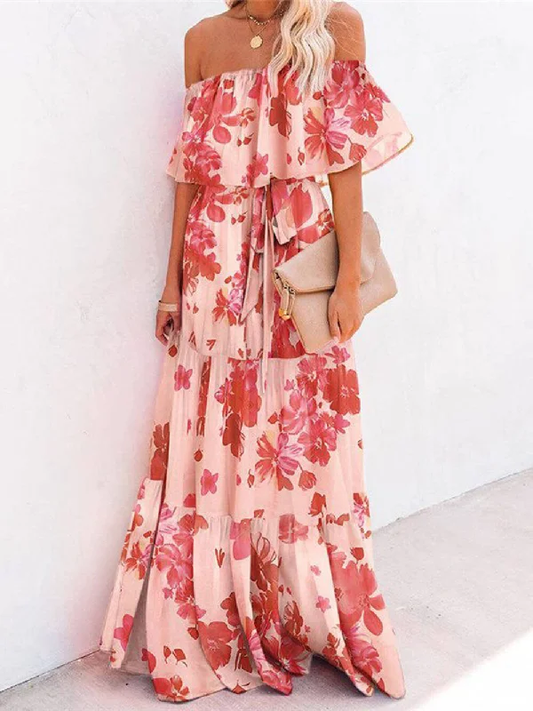 Printed Wrap Stylish Maxi Dress Fashionable Sheer Maxi Dress