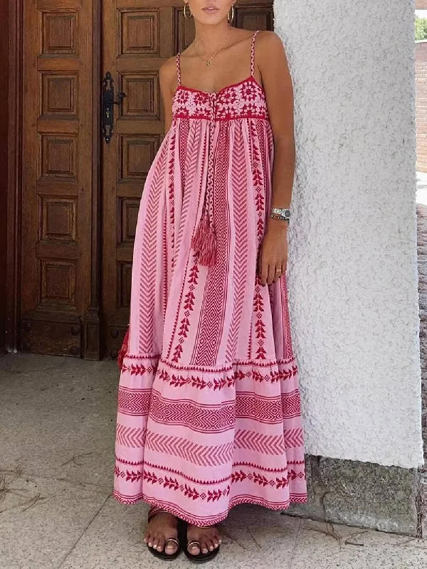 Ethnic Style Crochet Patchwork Graceful Knitted Slip Maxi Dress Stylish Off-Shoulder Maxi Dress