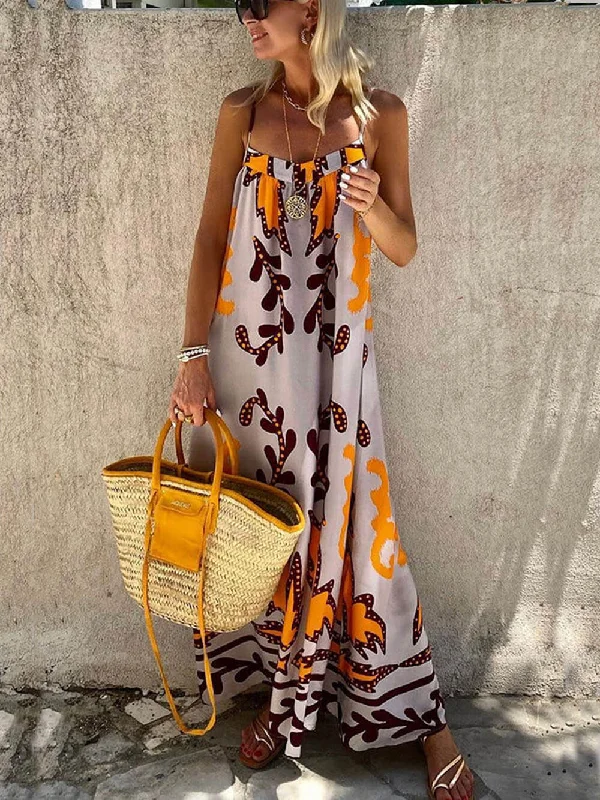 Ethnic Printed Loose Charming Cami Maxi Dress Cozy Maxi Dress with Slit