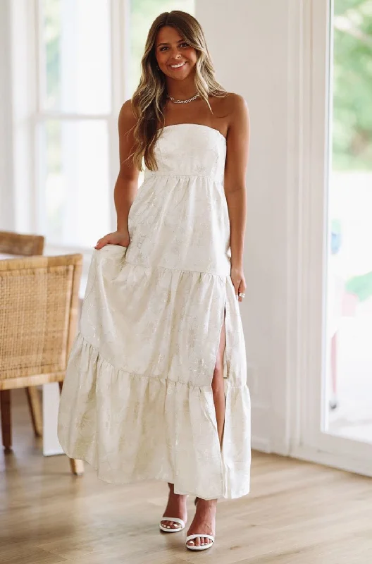 Dinner in the Hamptons Maxi Dress - Cream Trendy Ruffled Maxi Dress