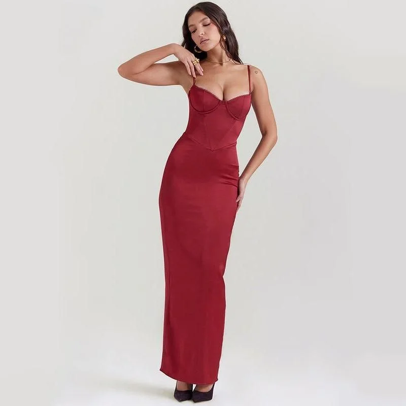 Elegant Satin Backless Bodycon Maxi Dress Elegant Velvet Maxi Dress