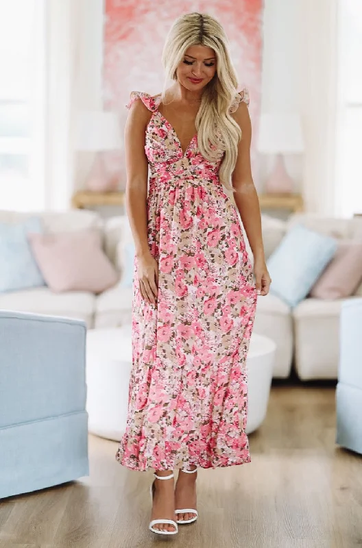 For My Love Maxi Dress - Pink Comfortable Plunging Neckline Maxi Dress