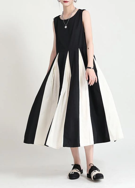 French Black Patchwork White Sleeveless Maxi Dress Summer Cozy Maxi Dress with Slit