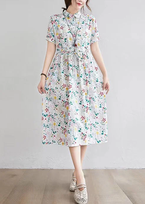 Half Sleeve O-neck Pleated Floral Print Vintage Maxi Dress Classic A-Line Maxi Dress