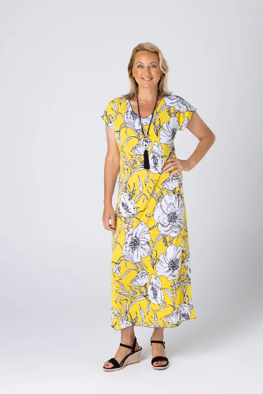 Honey Print Short Sleeve Jersey Maxi Dress Trendy Maxi Dress with Belt