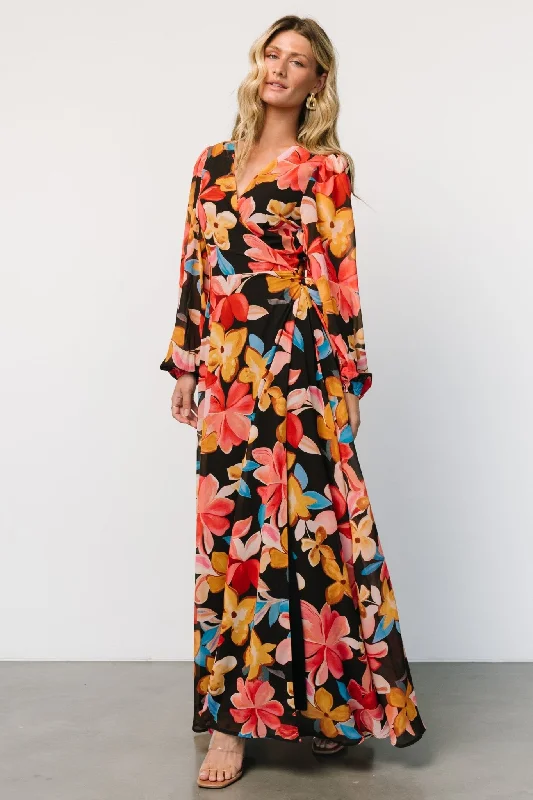 Katinka Wrap Maxi Dress | Tropical Night Floral Fashionable Faux Wrap Maxi Dress