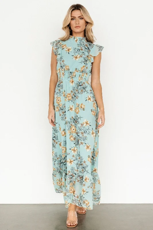 Kearny Ruffle Maxi Dress | Mint Floral Stylish A-Line Maxi Dress