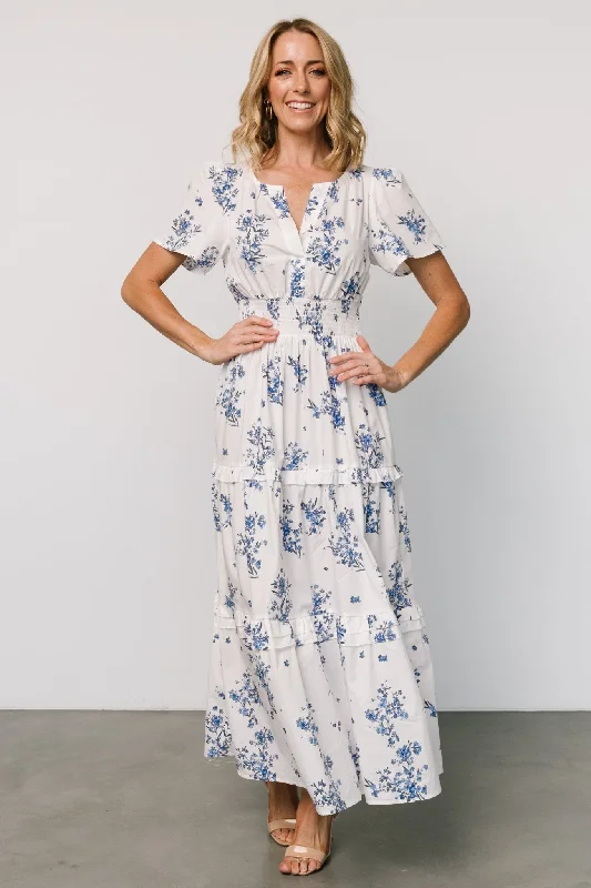 Kiana Poplin Maxi Dress | Off White + Blue Chic Summer Floral Maxi Dress